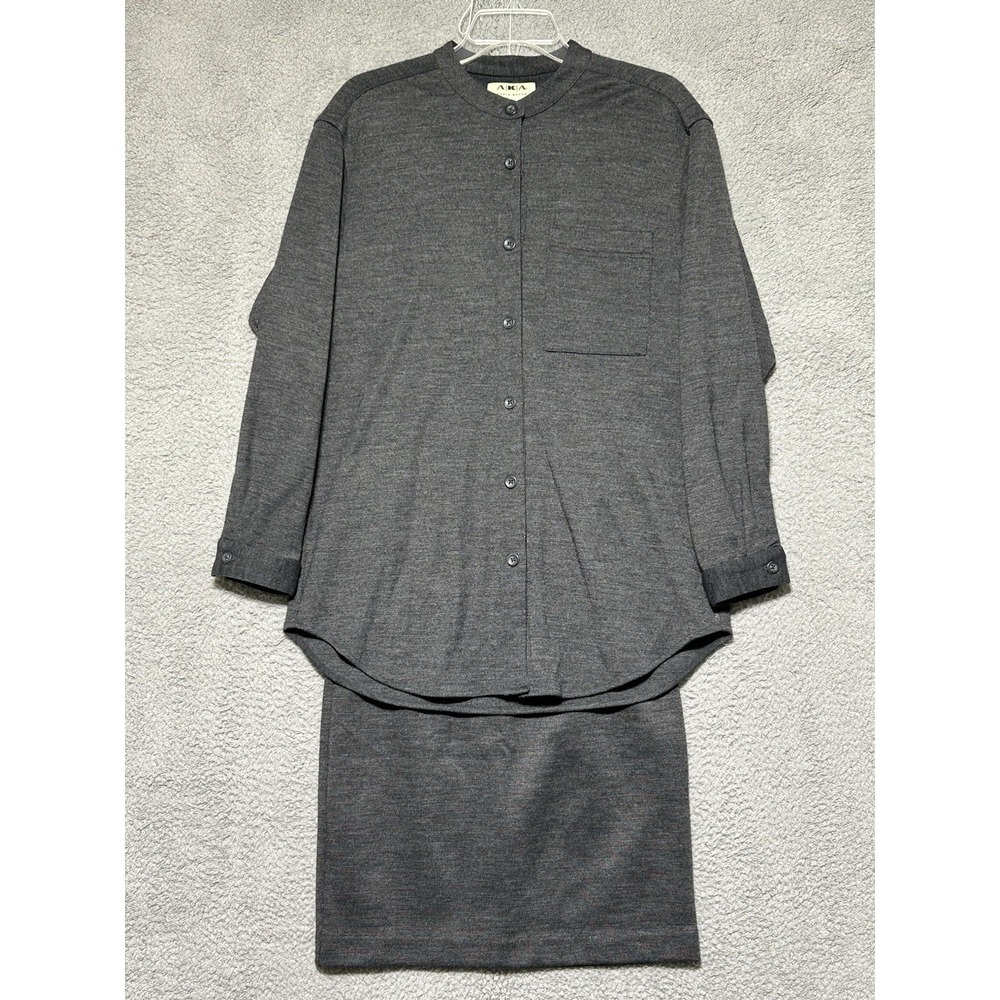 AKA Eddie Bauer Womens Small‎ Grey Suit Blazer & Skirt 2PC Set 70% Wool USA Made
